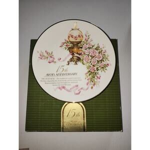 Avon 15th Anniversary Plate Porcelain Gold Trim Roses